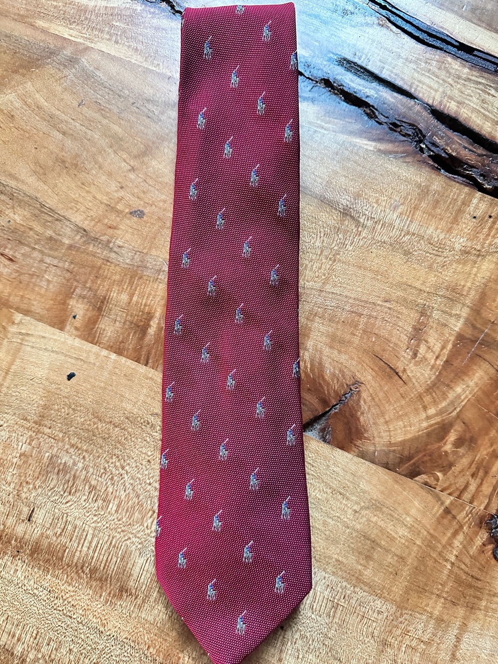 Ralph Lauren Red Burgundy Tie with Small Polo Player Motif